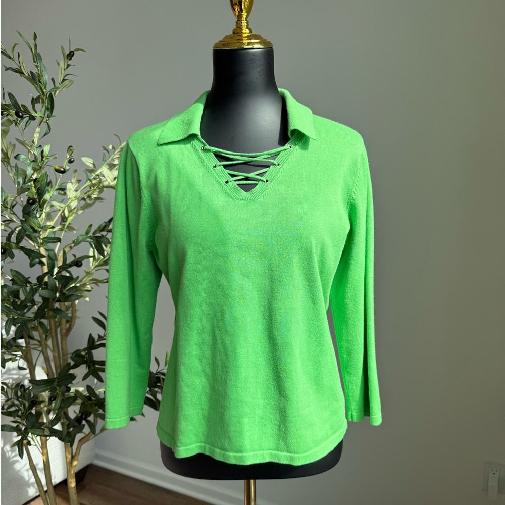 Talbots Bright Green‎ Lace-Up Blouse